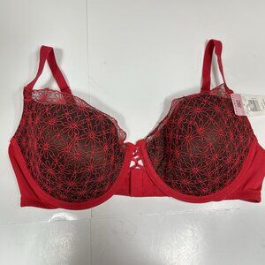 NWT Vassarette Padded Pushup Red & Black Flower Lace Bra Straps Underwire Sz 38D